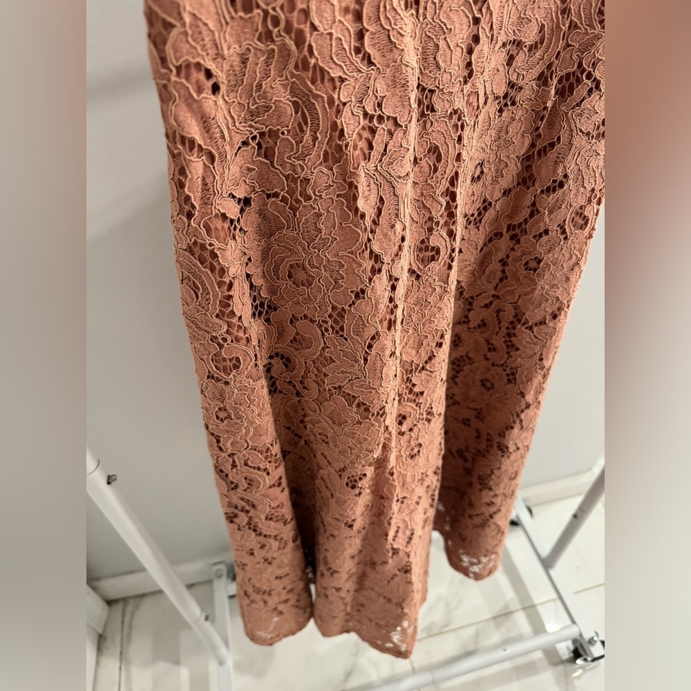 ZARA Beige-Pink/Rose Nude Guipure Lace A-line Midi Skirt - Picture 5 of 9